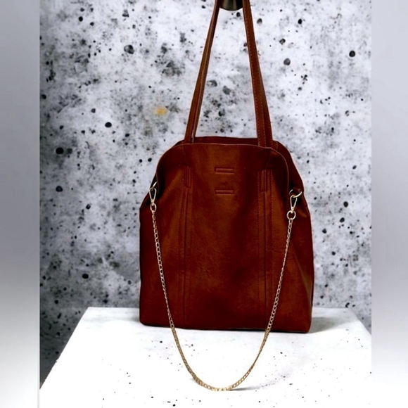 Antik Kraft Large Brown Vegan 2 in 1 Tote with Crossbody Removable Pouch - Picture 3 of 12